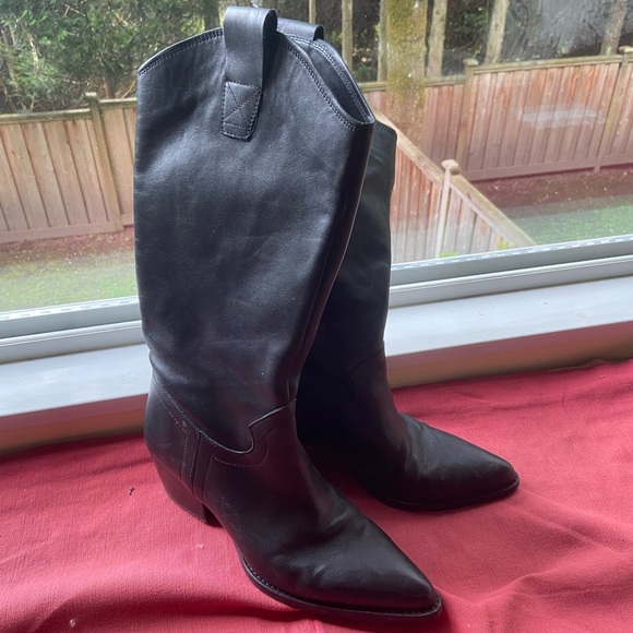 Zara black tall cowboy boots